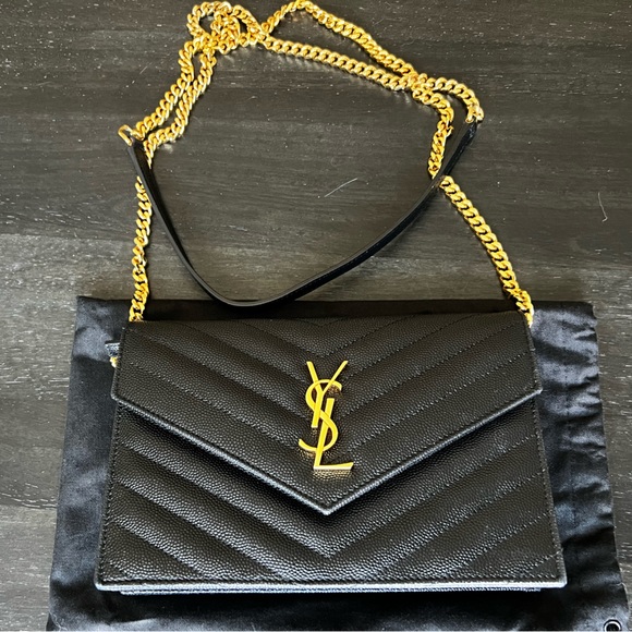 Authentic YSL Small Wallet on Chain in black and gold - Picture 3 of 15